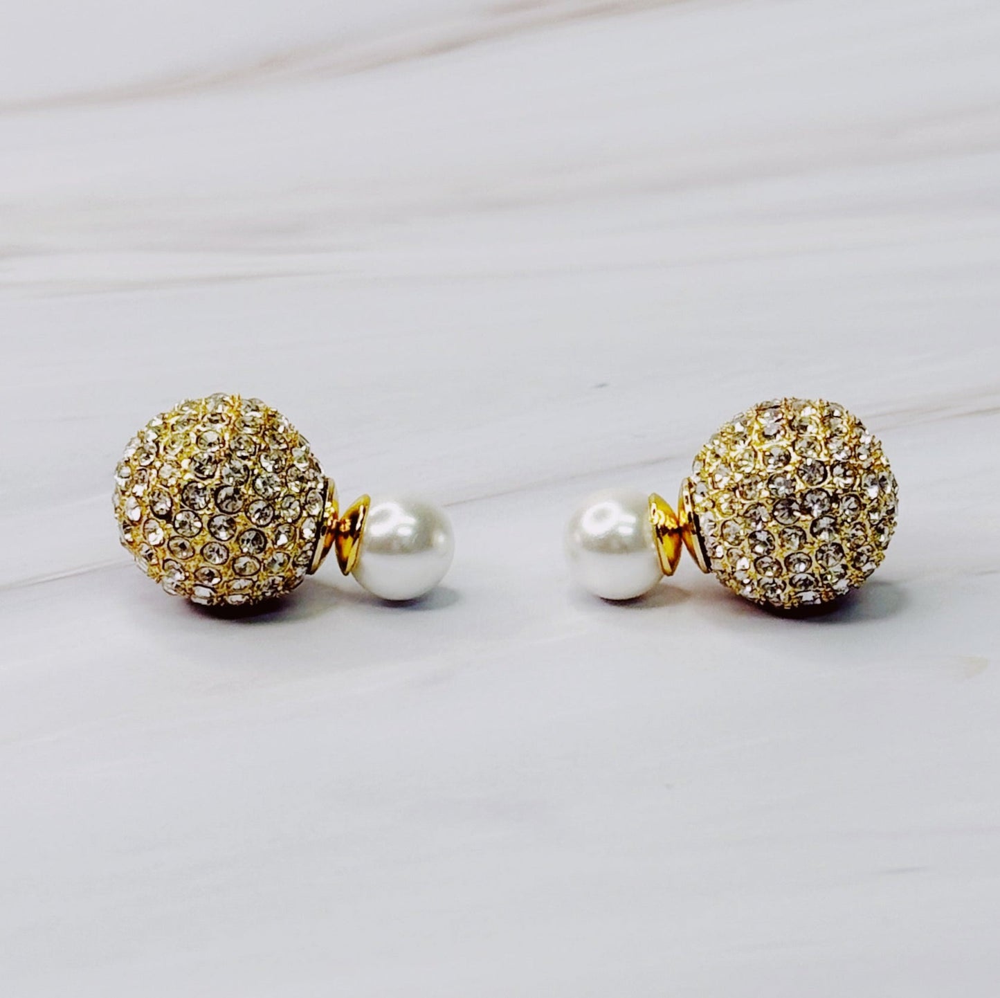 Disco Ball With Pearl Back Earrings