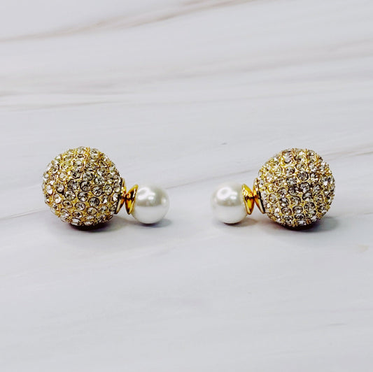 Disco Ball With Pearl Back Earrings